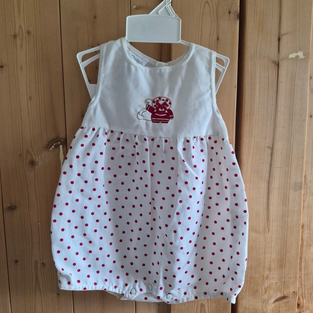 Vintage Carters Baby Girl Romper 6-9M White Red Polka Dot Embroidered NWT FlAW